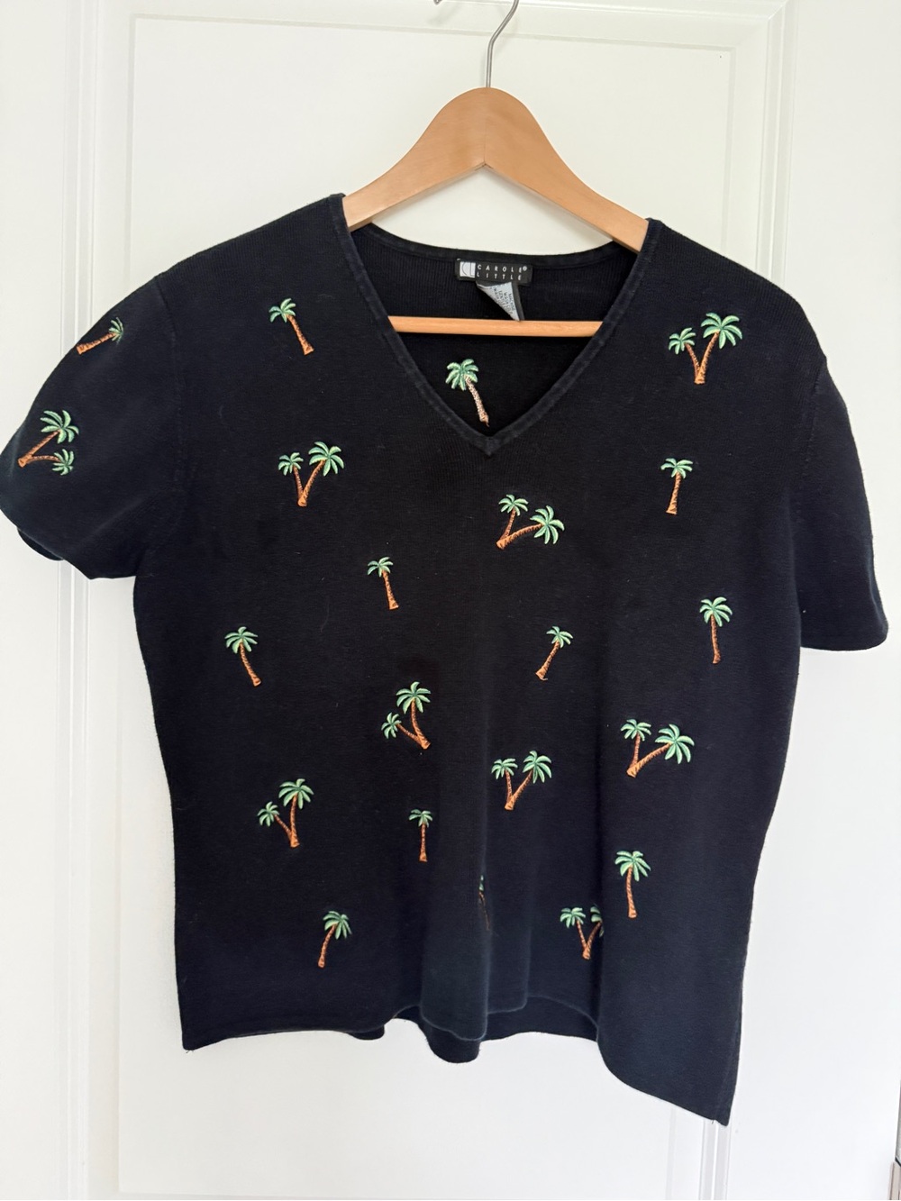 Carole Little Black Tee with Palm Tree Accent